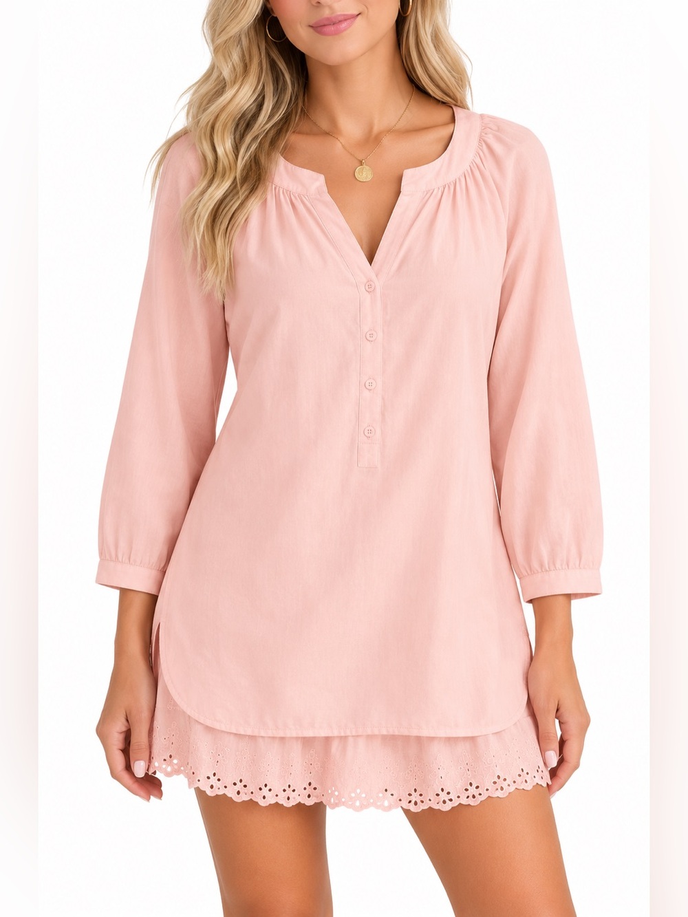Soft Surroundings Size Medium Women's Peach Lace Hem Dress